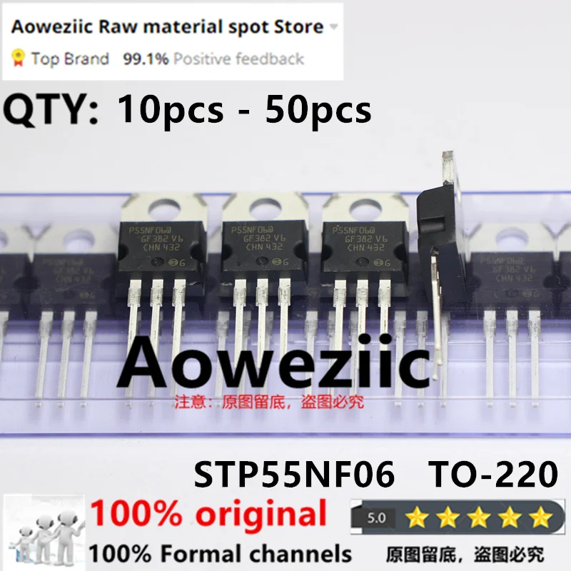 Aoweziic 2024+ 100% New Imported Original STP55NF06 P55NF06 MOS FET 60V TO-220 50A