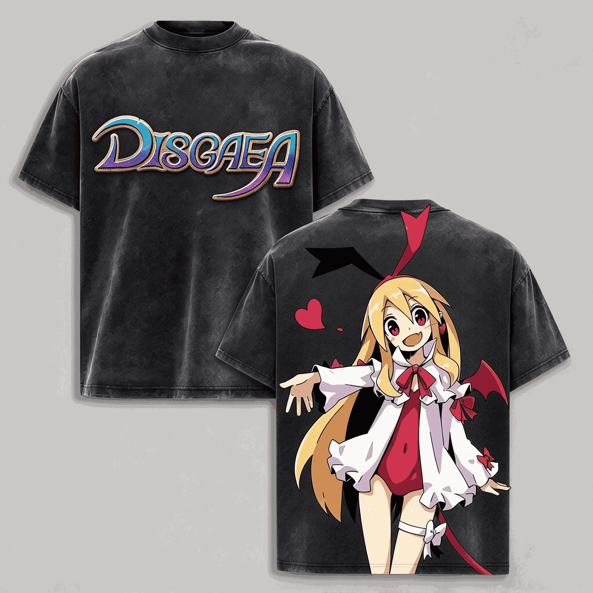 Disgaea Washed T-shirt Oversized Unisex Fashion Vintage Hip Hop Streetwear Cotton Vintage Loose T shirt Couples high quality tee