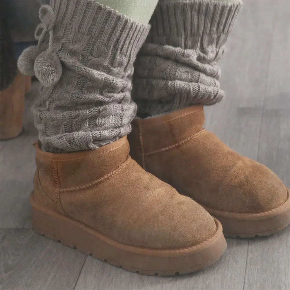 Sweet Y2K 레그 워머 여성 플러시 볼 두꺼운 발레 코어 스타킹 Footcover Warm Lolita Bowknot Leg Warmer Winter
