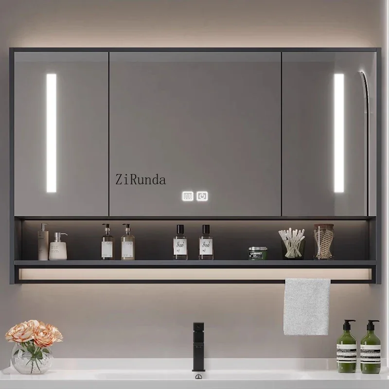 Nordic inteligente armário de espelho do banheiro moda simples grande capacidade beleza lâmpada espelho armário prateleiras móveis arredo bagno fhbc