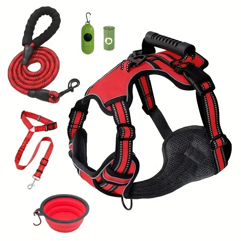 

Dog harness belt set Car seat belt Folding bowl Degradable garbage bag set Dog