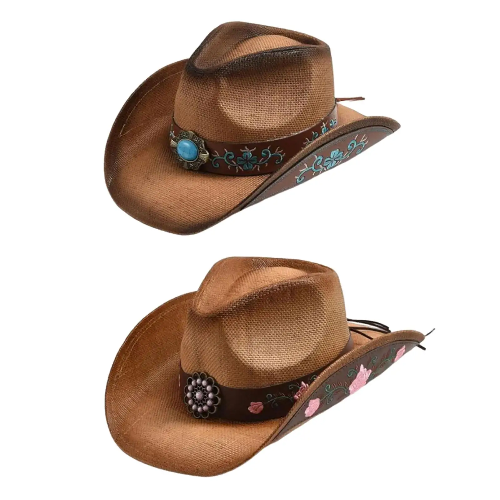 Western Cowboy Hat for Men Women Adult Cowgirl Costume Wide Brim Sun Protection Summer Outdoor Party Gift Lightweight Cloth