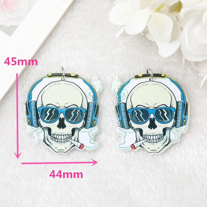 6PCS Halloween Skull Mermaid Toolbox Acrylic Epoxy Pendant Charms For DIY Earrings Bracelets Necklace Jewelry