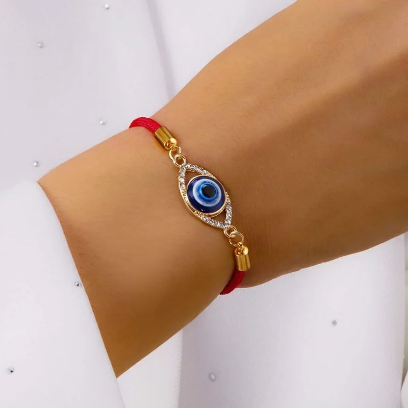 Lucky Evil Eye Braid Bracelet for Women Men\'s Fashion Rhinestone Black Red Woven Rope Chain Adjustable Jewelry Friendship Gift