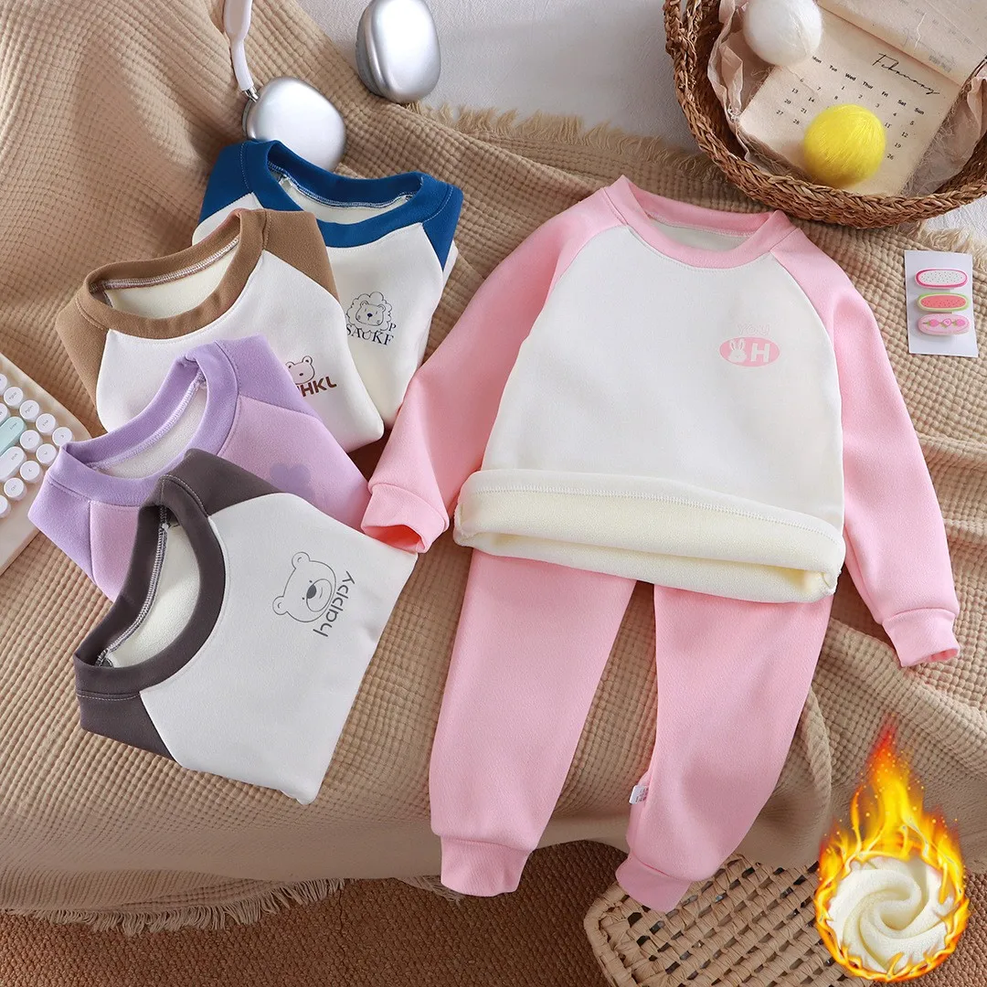 

1-12 Years Kids Padded Winter Warm Baby Boys Girls Fleece Suit Children Pullover+Pants 2Pcs Sets Autumn Long Sleeve Outfits