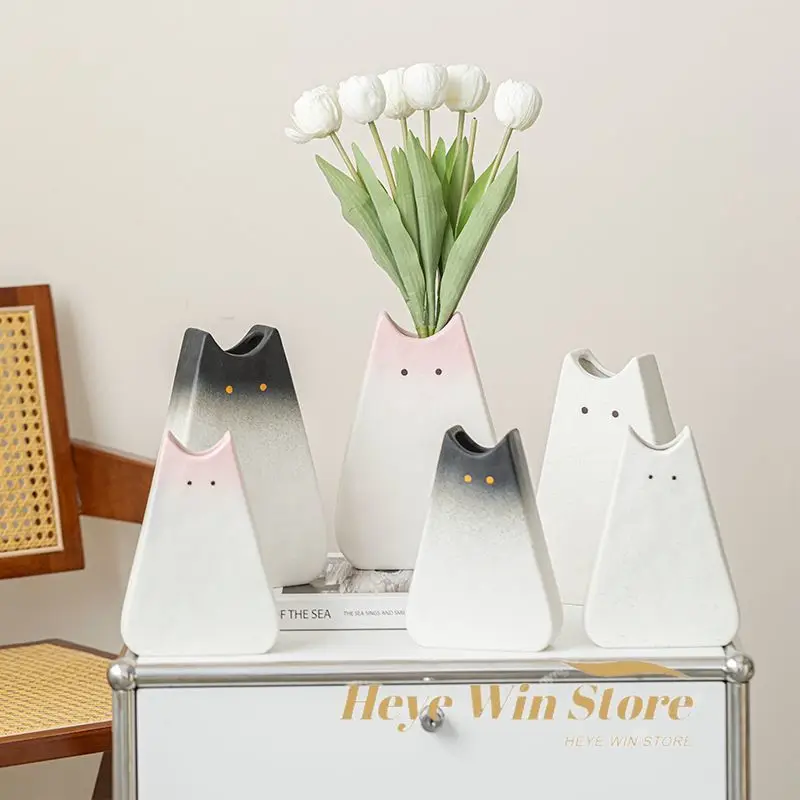 High Aesthetic New Cat Made Ceramic Vase, Water Nourishing Creative Simple Home Decoration Ornament Flower Arrangement