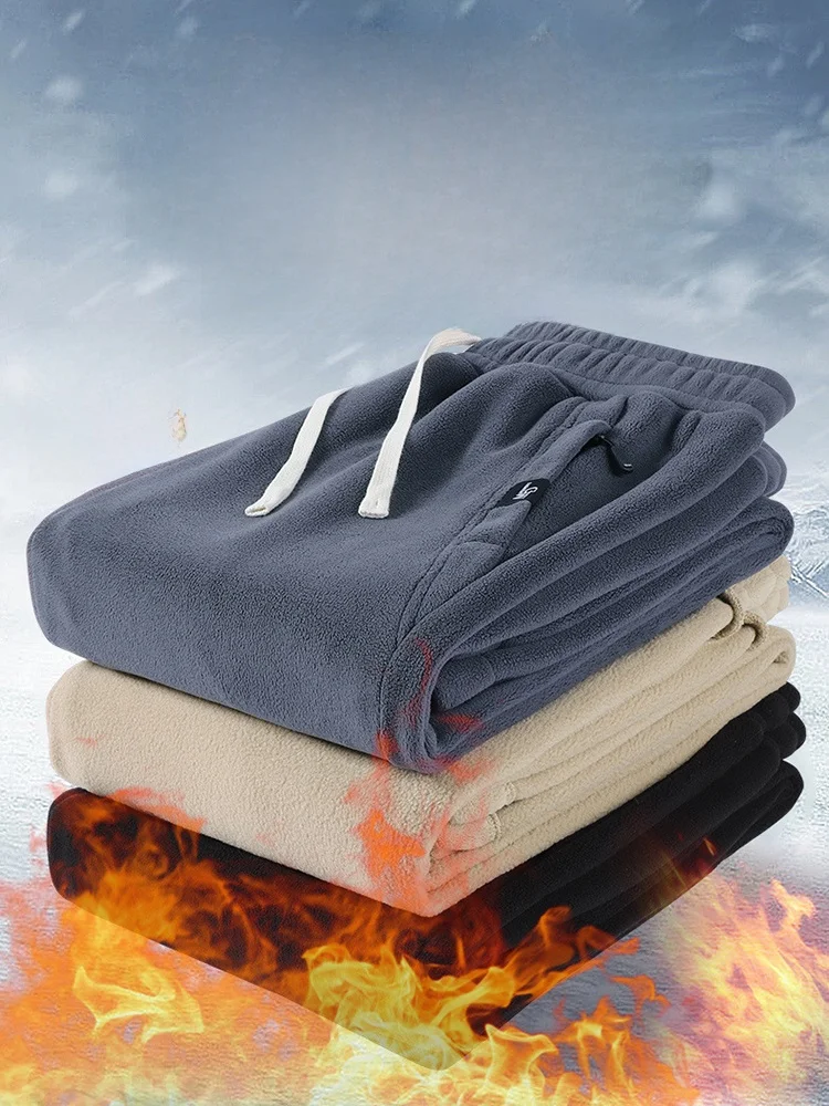 

Мужские утепленные зимние спортивные брюки Double-Sided Fce, повседневные, свободного кроя, с высокой талией, длинные леггинсы, молодежные, из полиэфирного волокна