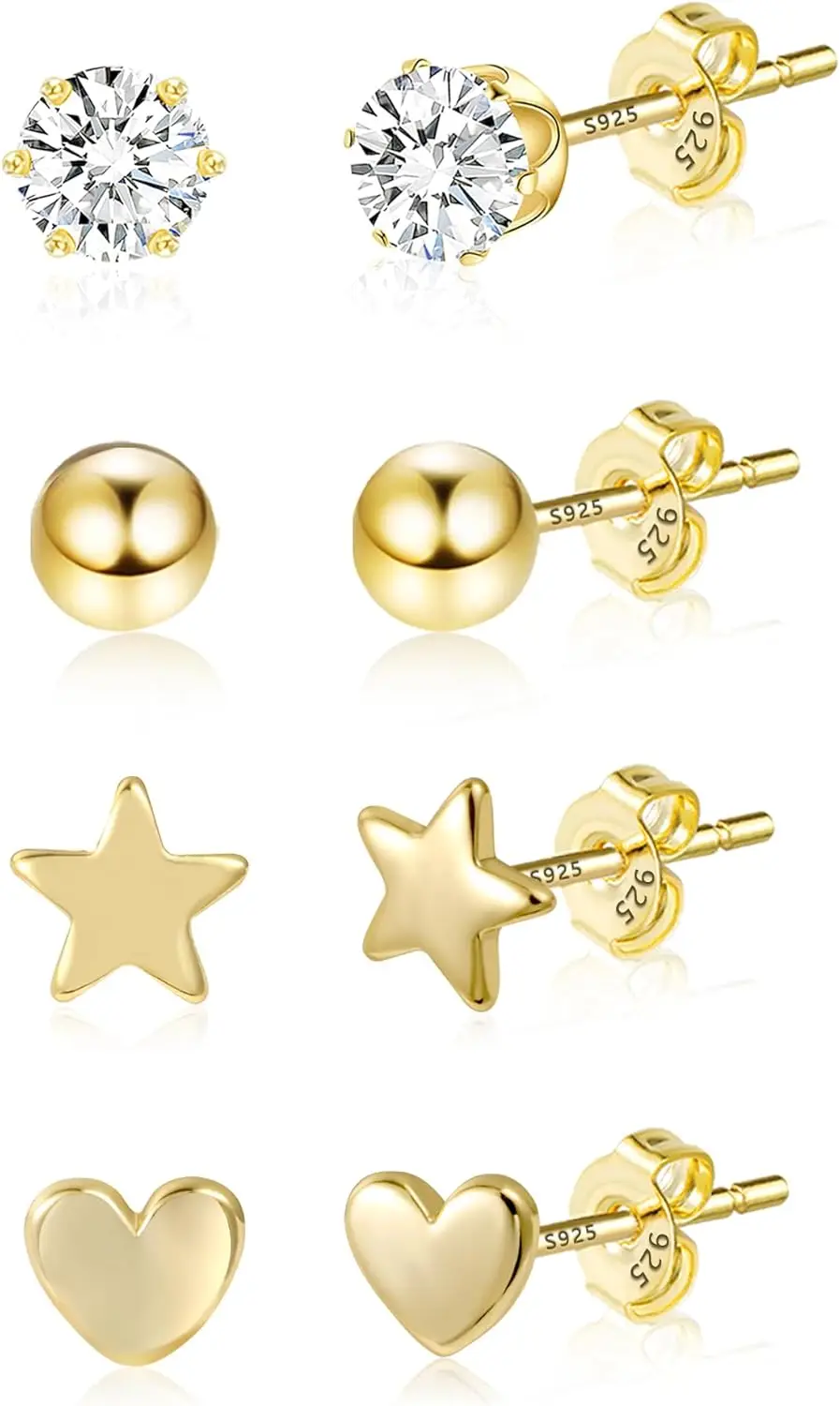 

4 Pairs Studs Earrings Set 925 Sterling Silver Small Studs Earrings Silver Multipack Cartilage