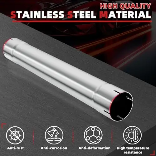 

30-Inch 4 Stainless Steel Straight Exhaust Tube With Dual Lap Joint Band Clamps, High-Quality Mandrel Bent