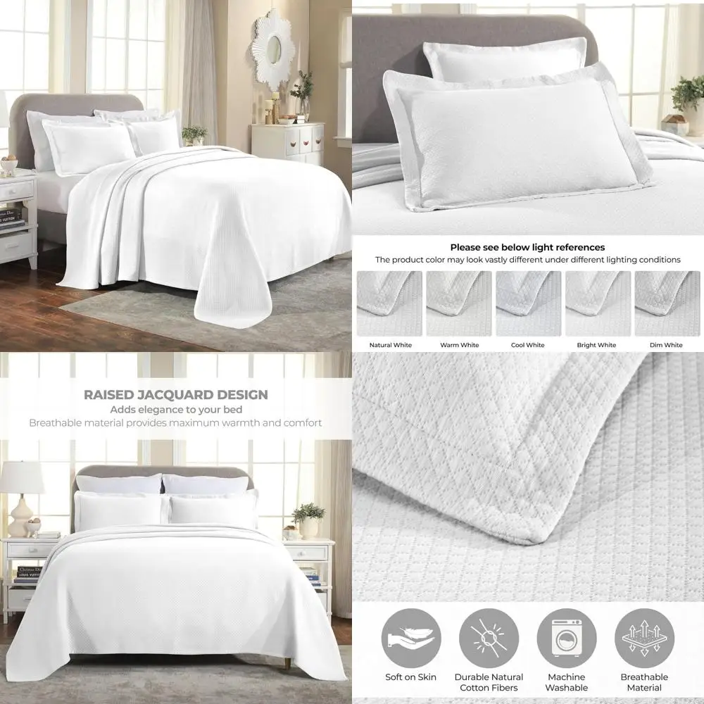 

Cotton 2-Piece Bedspread Set with Pillow Sham, Textured Decorative Bedding, Airy Matelasse Blanket for Home Decor