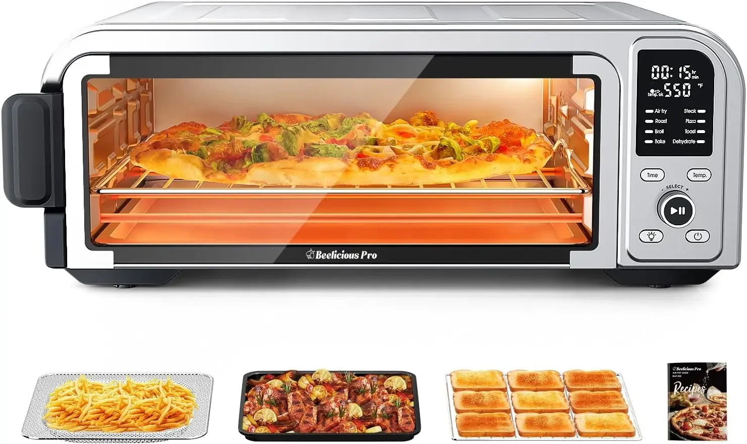 19QT Digital 8-in-1 Air Fryer Toaster Oven, 550°F Flavor-Lock Tech, Flip Up & Away Capability, 40+ Recipes, Airfryer Countertop