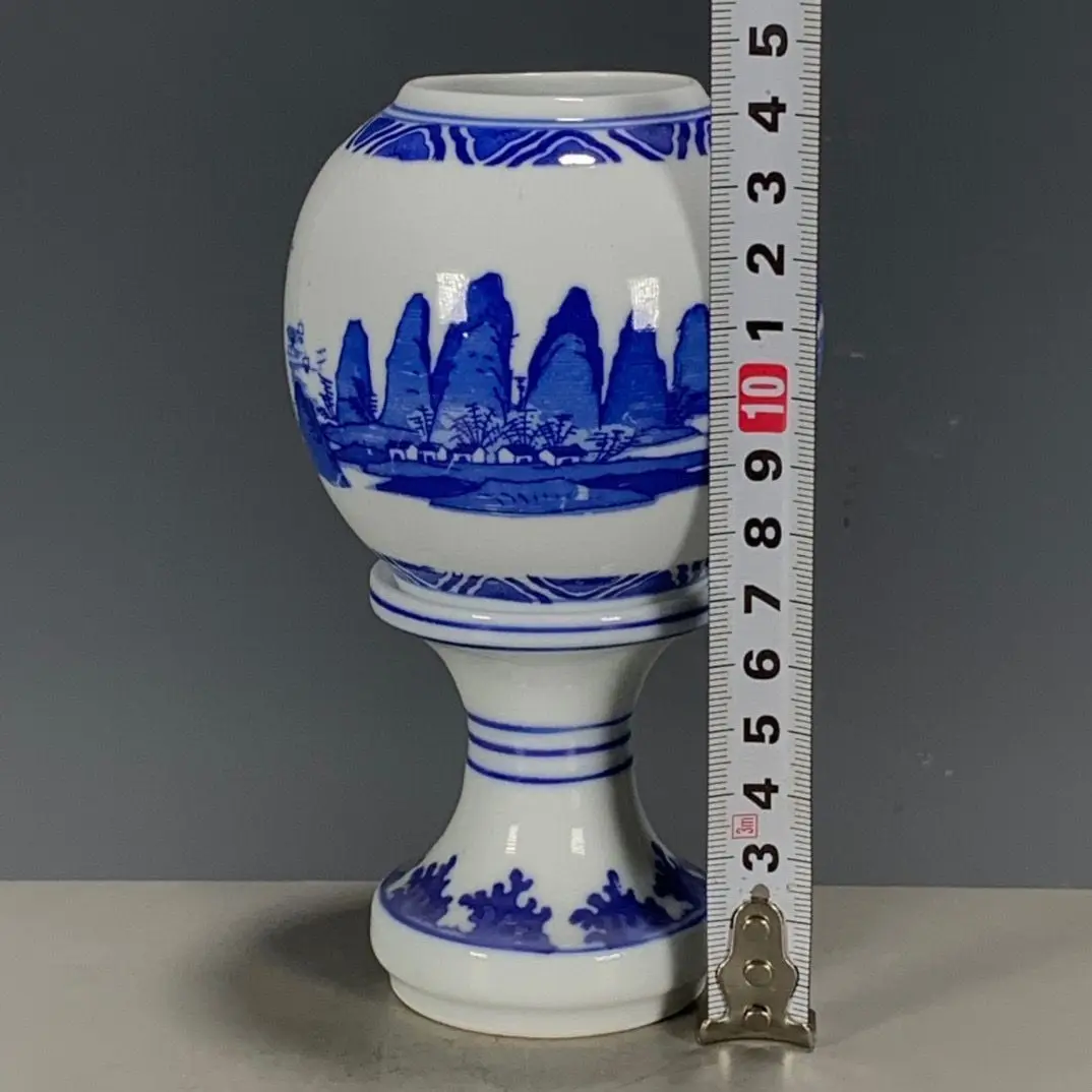 Chinese Blue & White Porcelain Landscape High-foot Lamp Shade, Vintage Export Porcelain Collectible Curio