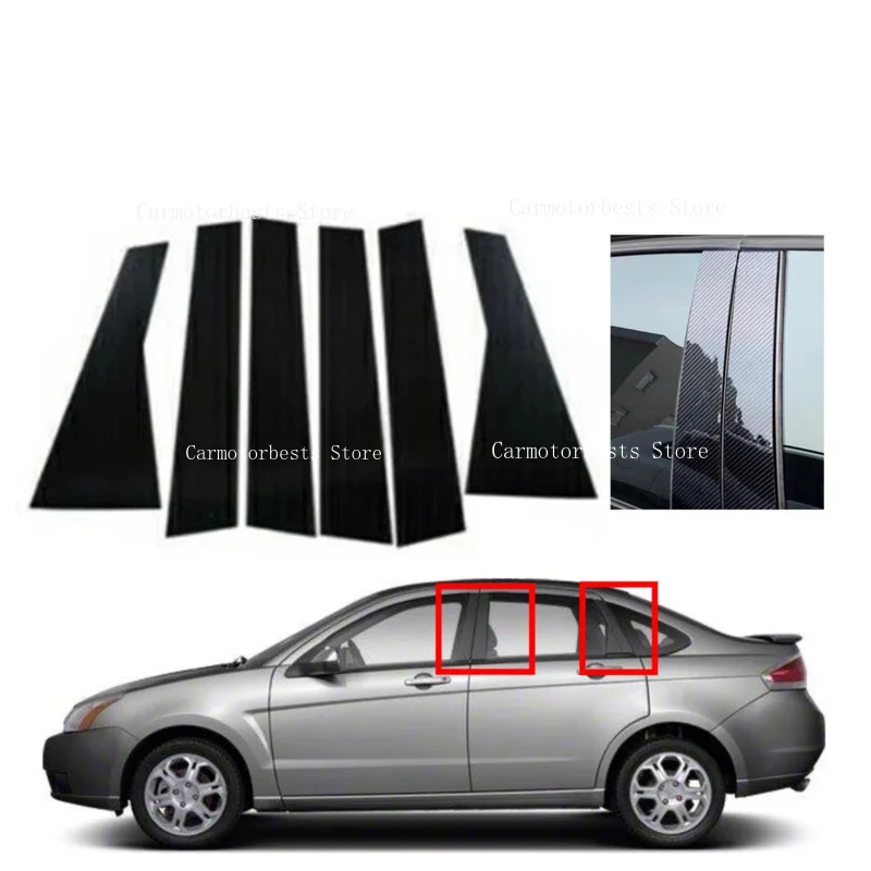 6pcs Silver Glossy Black Pillar Posts Fit For Ford Focus Sedan 2008 2009 2010 2011 Door Decor Moulding Trim Cover Window Sticker