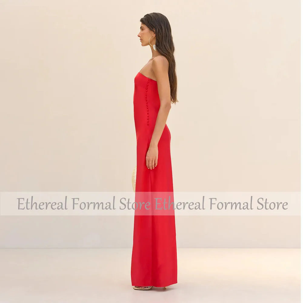 Red Evening Dress Sheath Strapless Women's Evening Gown For Wedding Sleeveless Floor Length  Formal Dresses