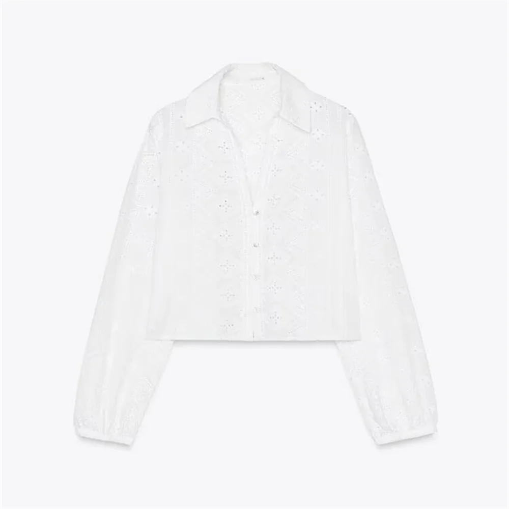 

Women's Shirt White Fashion Hollow Embroidery Collar Temperament Summer New Style Shirt