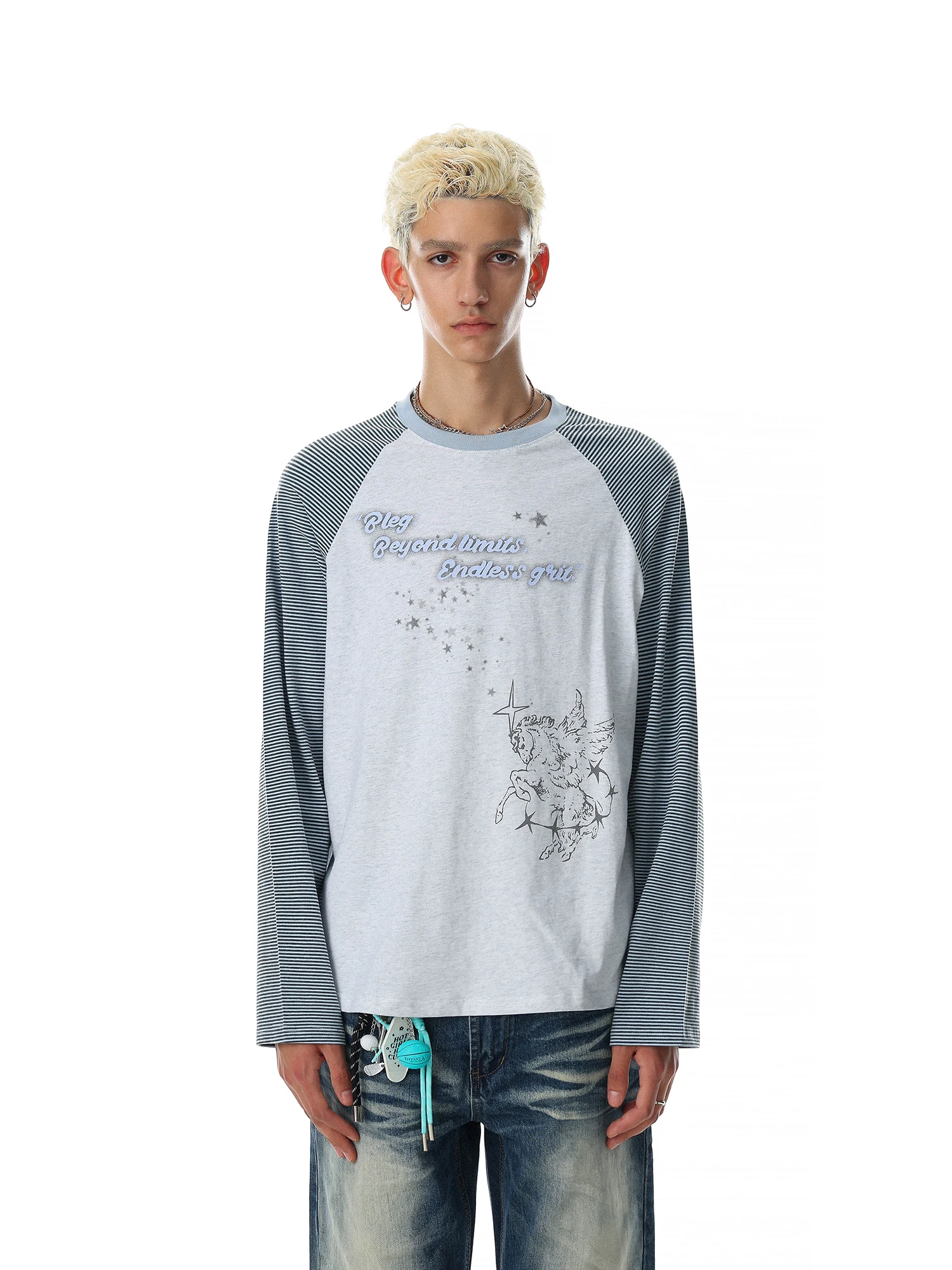 MRNEARLY American Retro Striped Long Sleeve round Neck T-shirt Men's Loose Design Versatile Casual Top Fashion Brand
