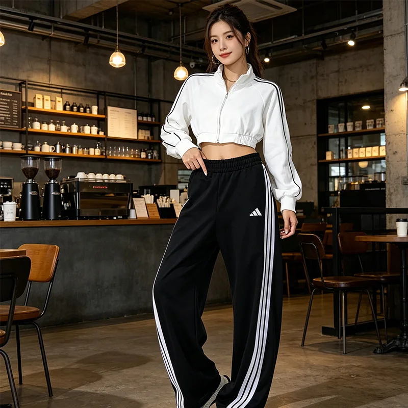 New Adidas Women's Sports Casual Fitness Training Breathable Comfortable Wear-Resistant Loose Straight-Leg Long Pants Ke5802