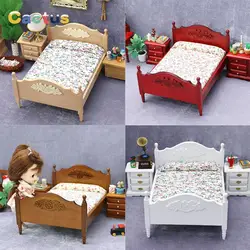 1Pc 1:12 Dollhouse Miniature Bedroom Double Bed European Simulation Furniture Model Living Scene Decor Toy