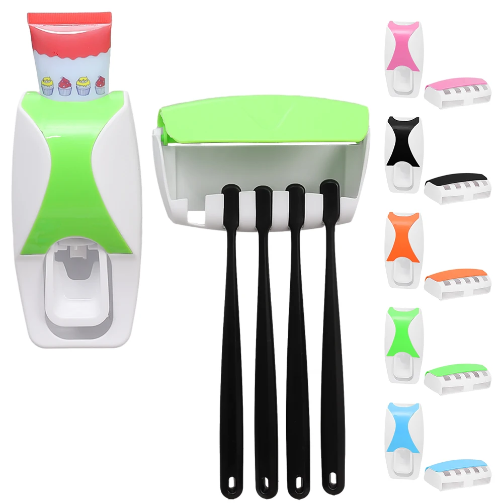 Automatic Toothpaste Squeezer Self Adhered Toothbrush Holder Multiple Colors Razor Rack  Storage Rack Bathroom Hook Organizer