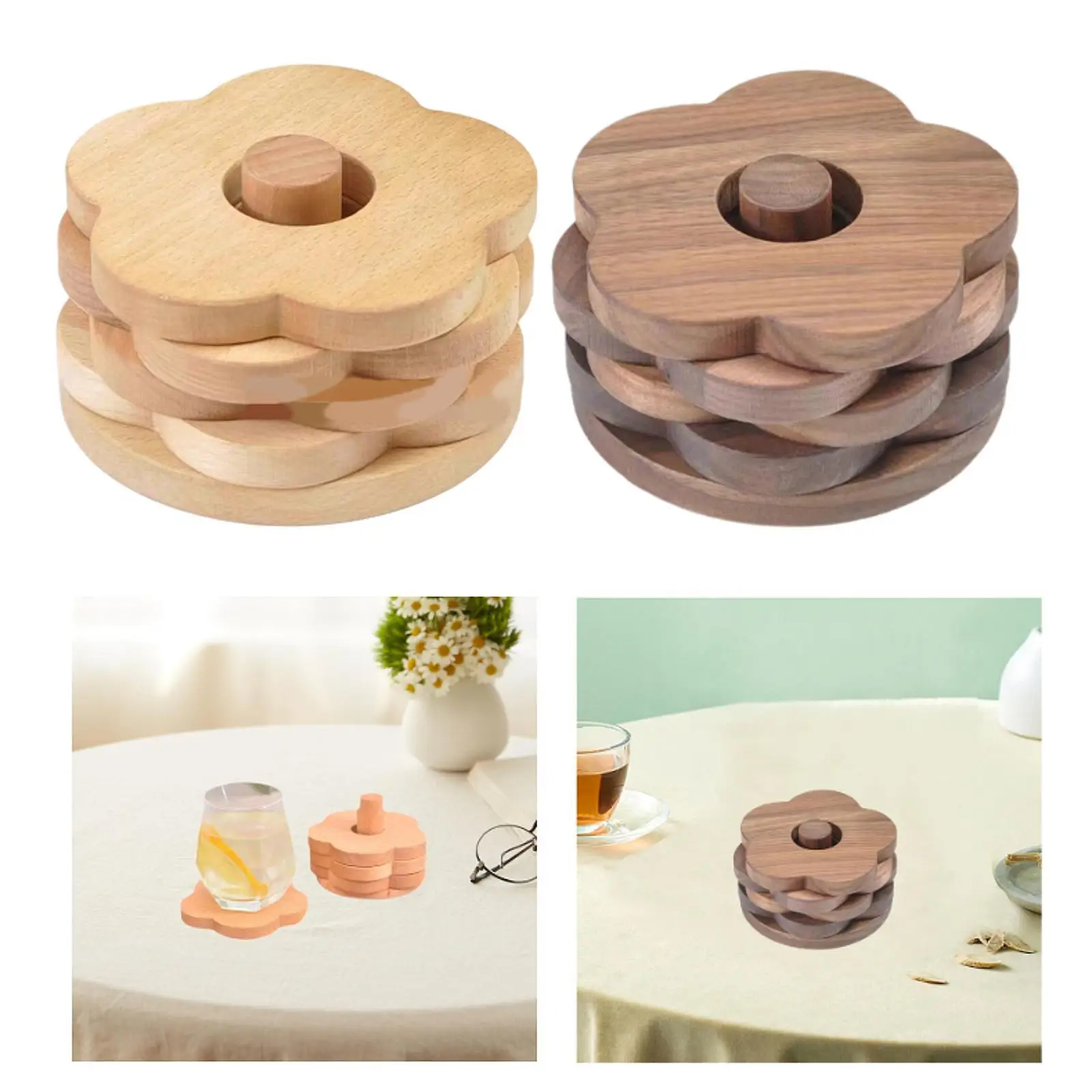 Houten onderzetters Bekeronderzetters Houten bekermat Tafelbescherming Onderzetters met houder voor theebar Mokken Thuis eettafel