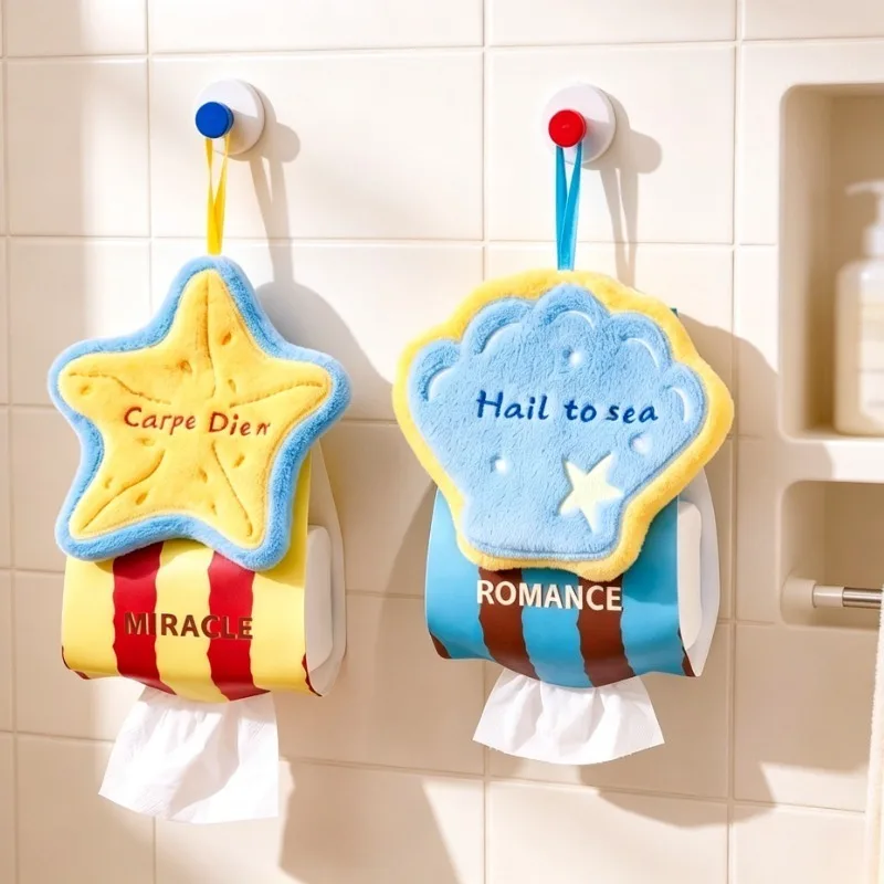Cute Starfish Shell Dual Use Hanging Tissue Box Removable Plush Dopamine Style Tissue Holder for Bathroom Kitchen Home Decor