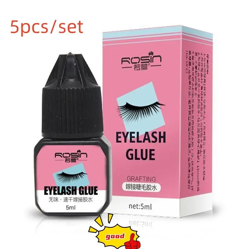 Cola para extensão de cílios, 5 peças, à prova d'água, duradoura, enxertia, cola de secagem rápida, adesivo irritante, ferramentas de maquiagem feminina 5ml