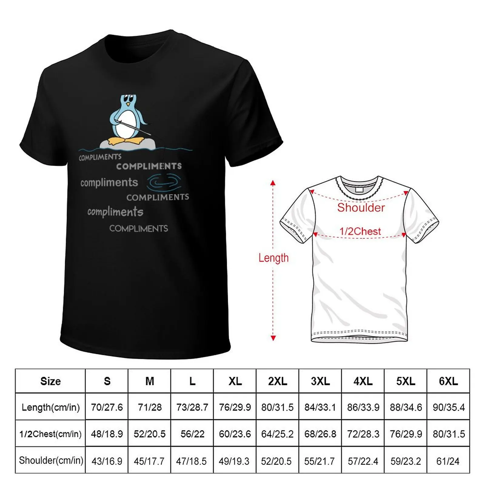 Penguin Fishing for Compliments Metaphor T-Shirt Casual Basic Street Style T-Shirt