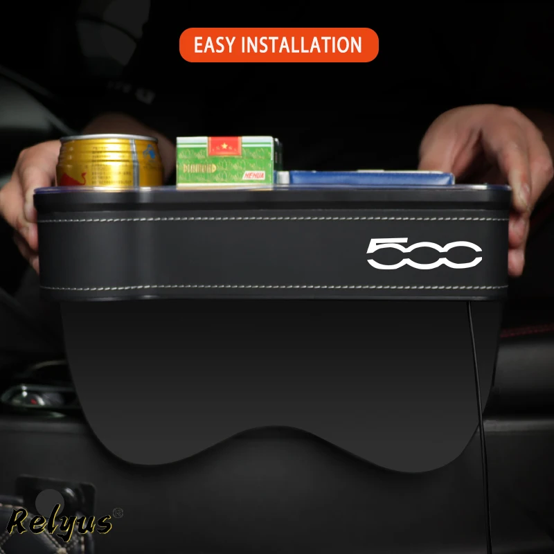 Car Seat Gap Filler Organizer for Fiat 500 500X 500L USB Charging Atmosphere Lamp Auto Storage Box Holder Wallet Phone Accessory