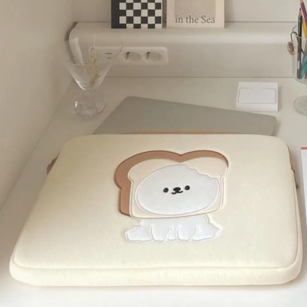 Portable Bread Dog Cartoon Laptop Bag Sweet Shockproof Tablet Sleeve Bag Kawaii Cute Girl Computer Bag 11/14/15.6inch Laptop