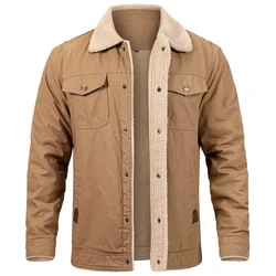 Men's Winter Casual Cotton Jacket Warm Fleece Lined Cargo Work Jacket Fashion Thick Sherpa Trucker Deck Outerwear Coat