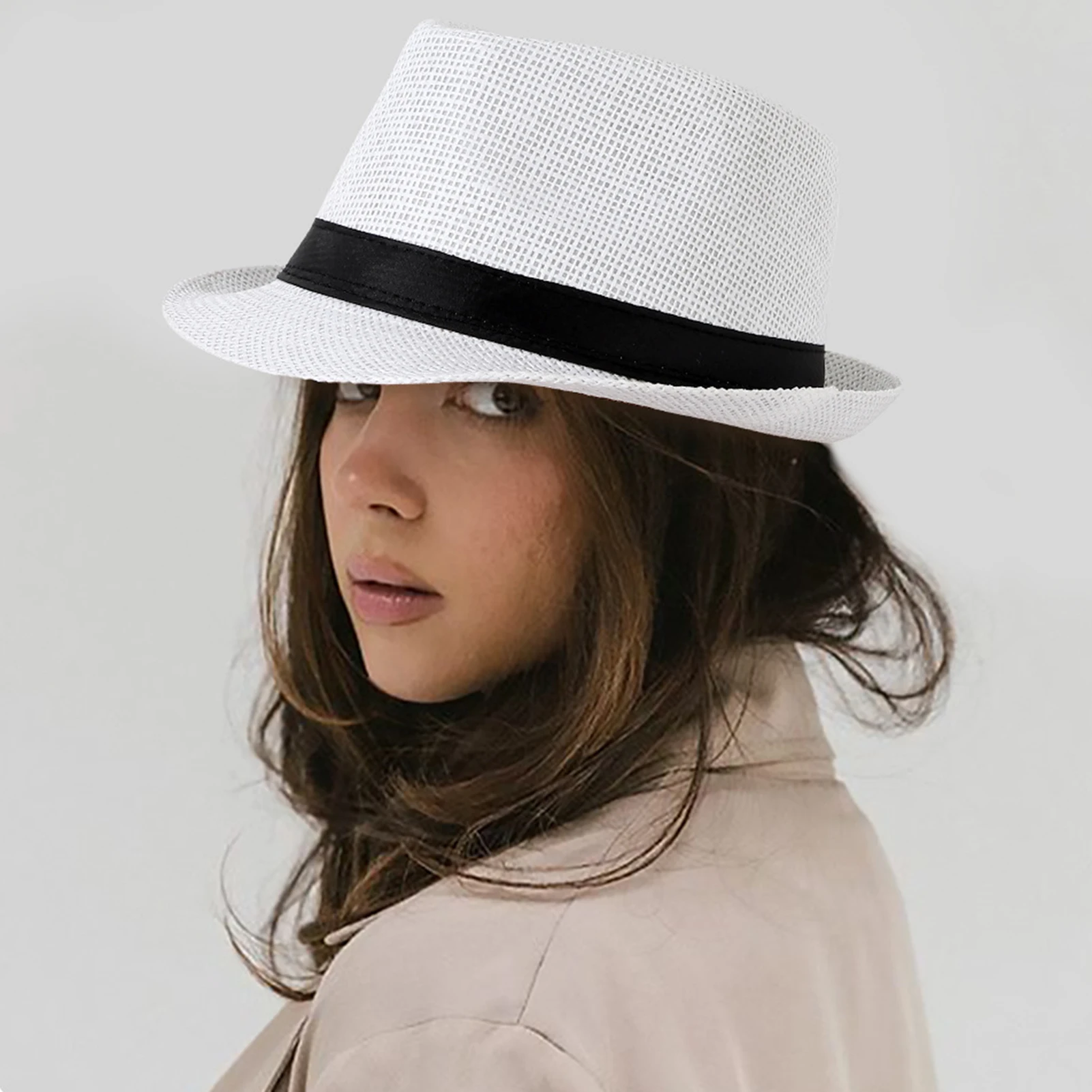 قبعة شمس عصرية للجنسين على الطراز البريطاني قبعة شاطئ من القش للاستخدام الخارجي للرجال والنساء في الصيف للحماية من الشمس قبعة بحافة واسعة