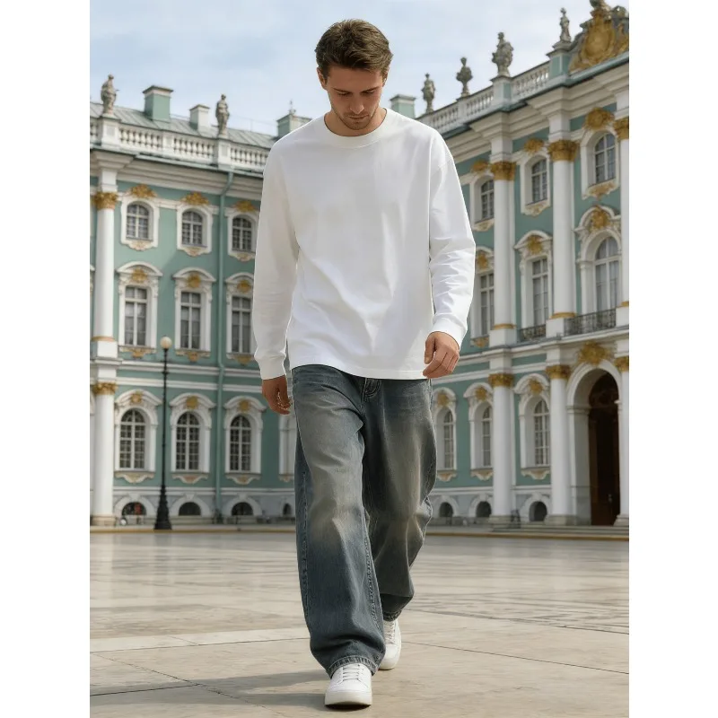 Mode printemps-automne, confortable, simple, couleur unie, haut décontracté à manches longues pour homme