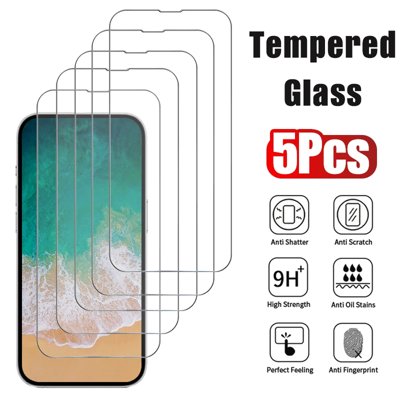 

5Pcs Tempered Glass for iPhone 17 16 15 14 13 12 Pro Max Screen Protector for iPhone 12 13 Mini 14 Plus 14 Pro Glass