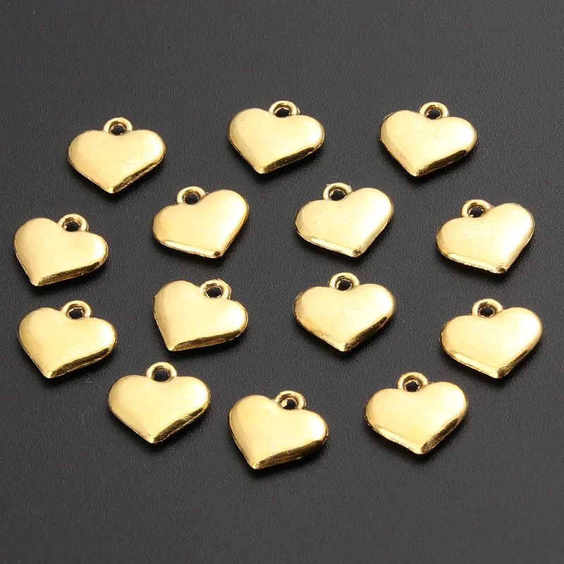 25pcs  Gold best selling simple 3D hearts Charm Pendant DIY Necklace Bracelet Findings 8x8mm SALE