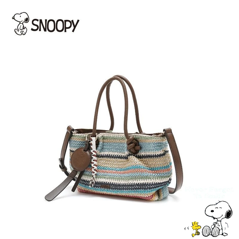 

Snoopy animation cartoon cute knitted bucket bag creative girls rainbow tote bag shoulder crossbody handbag Christmas gift