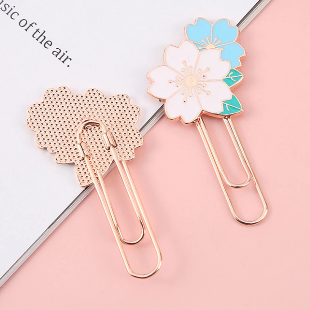 1pc pink Sakura Flowers Metal Bookmark Exquisite Cherry Blossom Paper Clip