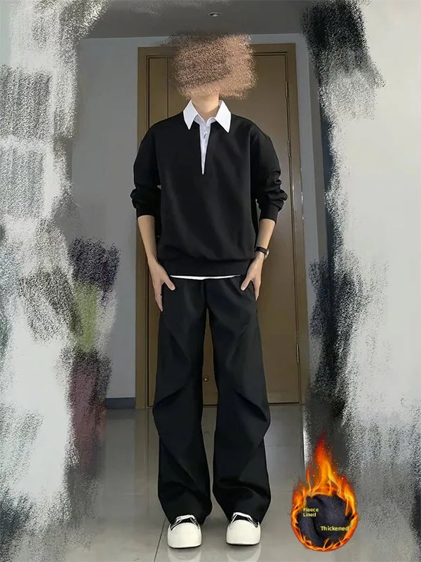 

Мужские утепленные брюки прямого кроя, облегающие, теплые, плотные, модные повседневные брюки для молодежи, зимняя мода