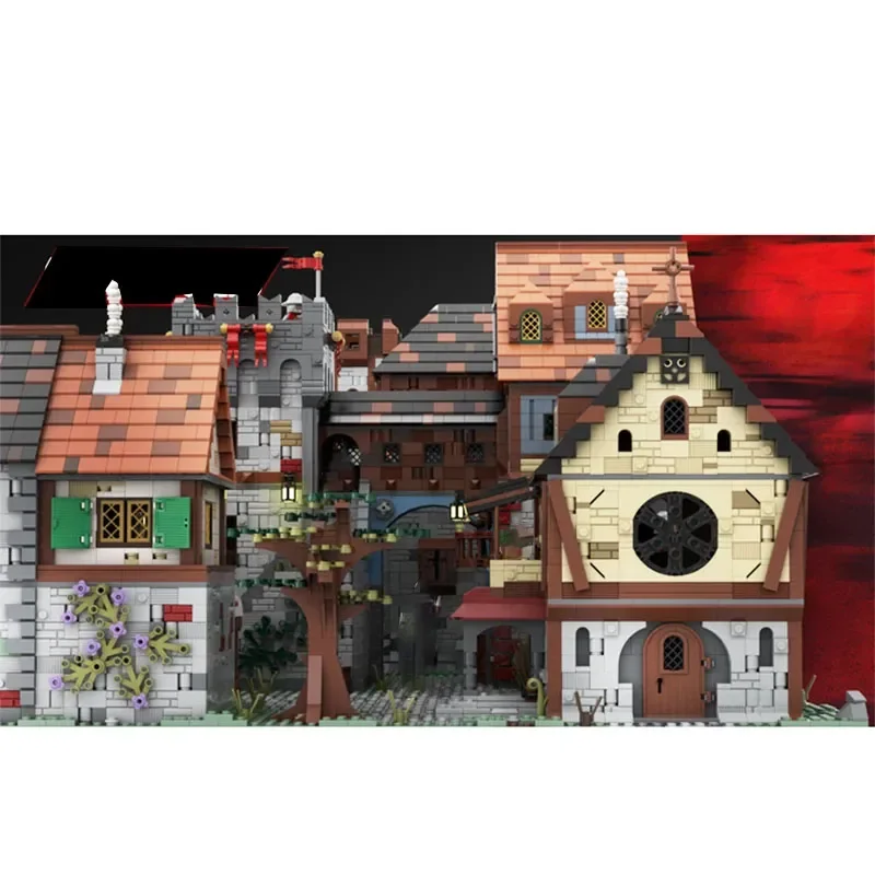 MOC-100133 Medieval Royal Village Building Medieval Castle Building Blocks Assembly Model Adult Birthday Toys Gift Ornaments