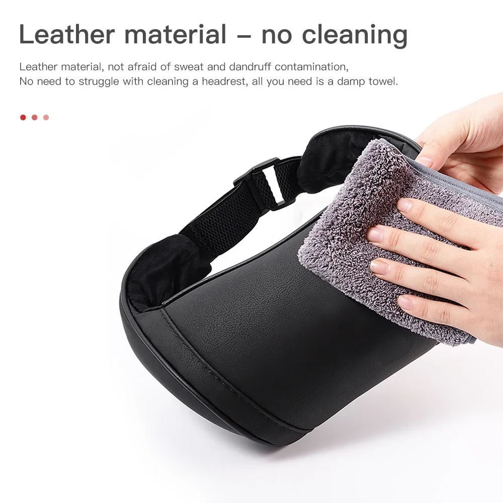 KJOY Seat Headrest Travel Rest Neck Pillow PU Leather Neck Pillow Memory Foam Pillows Car Accessories  used for Tesla Model3/Y/X image 5