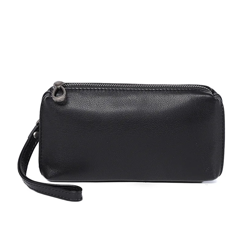 Men's genuine leather clutch, soft leather, long zipper wallet, card case, mobile phone storage