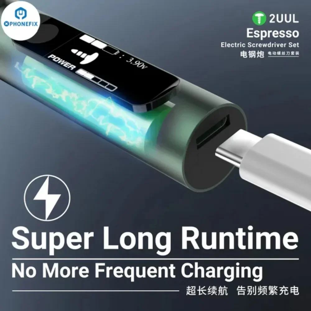 2UUL مفك كهربائي ذكي محمول مع 5 تروس عزم الدوران من النوع C شحن للهاتف المحمول مجموعة أدوات تفكيك التفكيك
