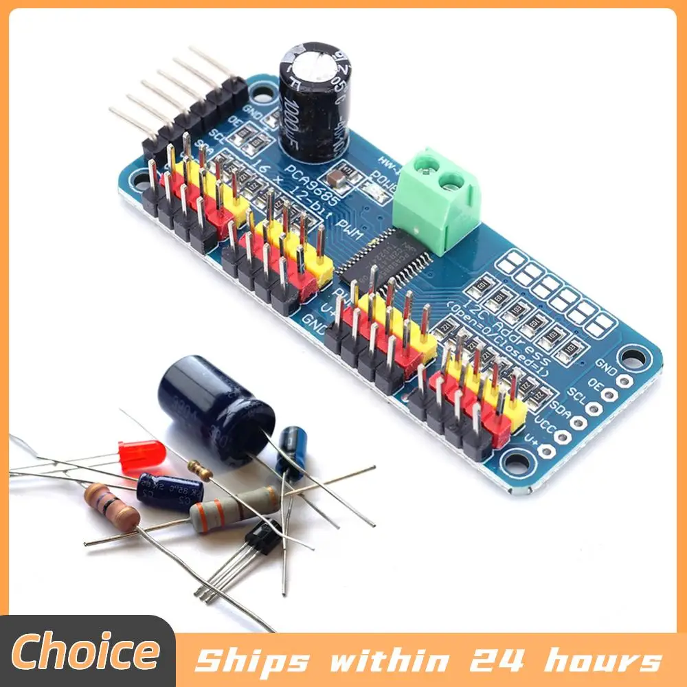 PCA9685 16-Channel IIC PWM Servo Driver Board 12-Bit Resolution (Peripheral Voltage Support) for Arduino/Raspberry Pi Robot Cont