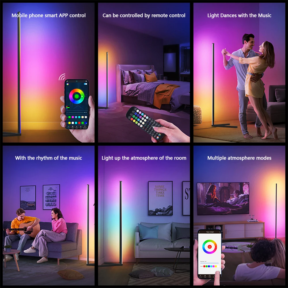 Living Room Dimmable 140cm RGB Corner Floor Lamp WIFI Smart LED Mood Light Art Home Decor Atmospheric Standing Stand Lighting