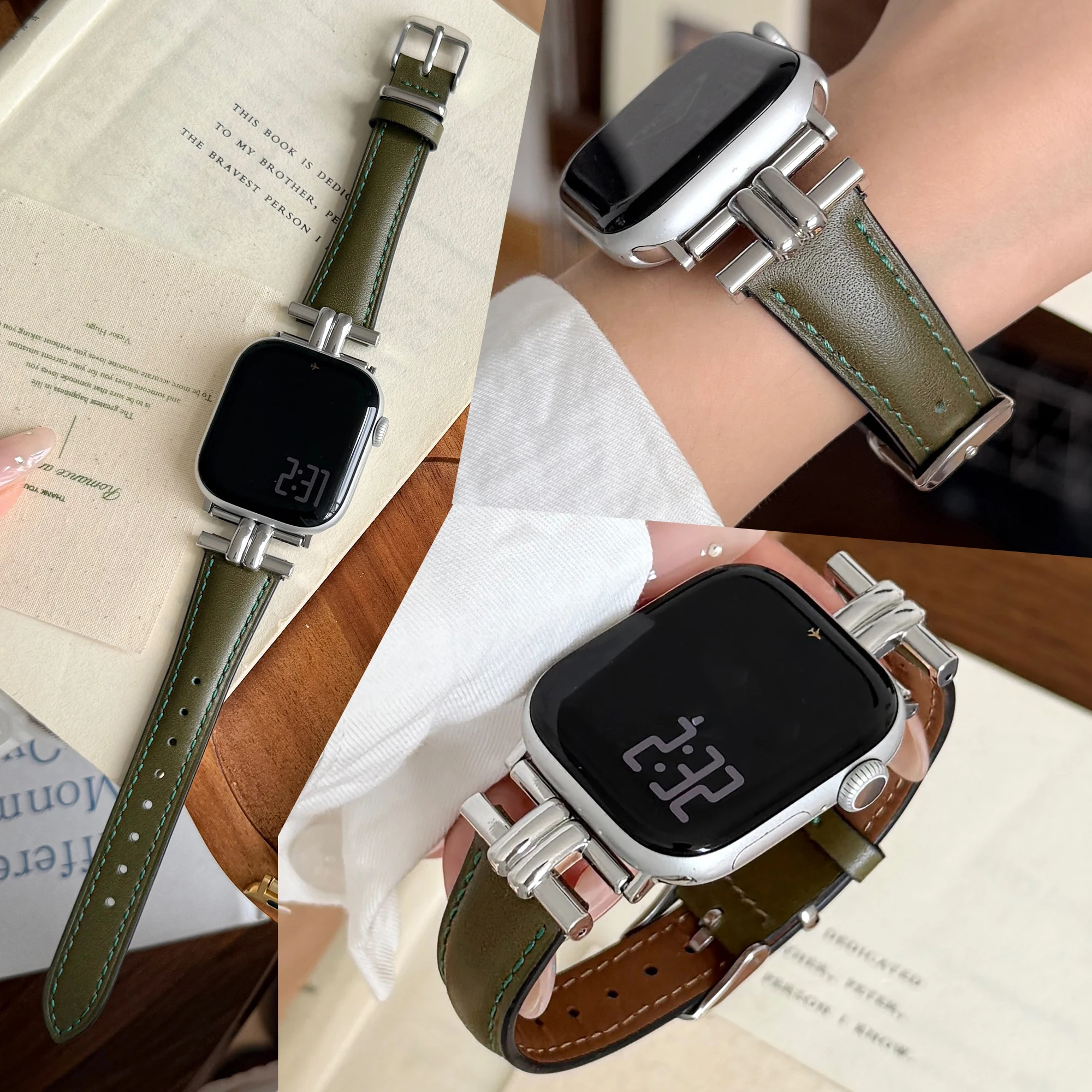 Retro H-Shaped Spliced Leather Watch Strap for Redmi Watch 4 5 6 Advanced 22mm Replacement Band Universal for Xiaomi 8/9/10pro