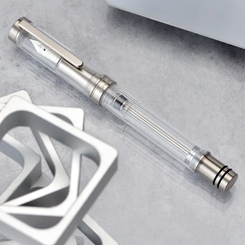 Asvine V200 Titanium Fountain Pen Acrylic Luxury Elegant Vacuum Filling Asvine/BOCK M/F Nib Stationery Office Writing Supplies