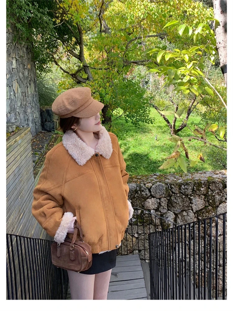 유니크 블라 가죽 자켓 여성용 오리지널 디자인 퍼 칼라 봄 패션 스트리트 스타일 코튼 코트 슬리 외투