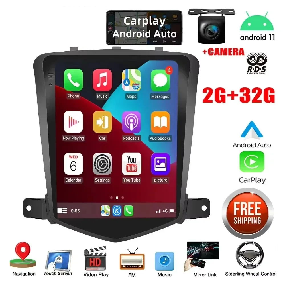 Per Chevrolet Chevy Cruze 2009-2015 9.7 "Unità principale stereo con carplay wireless Android Auto GPS Bluetooth telecamera di backup + microfono