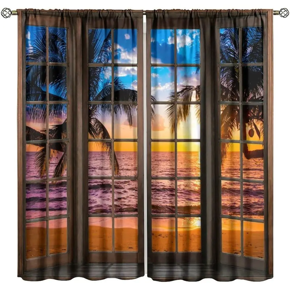 Island-Style Tropical Palm Blackout Curtains, Perfect for Summer, Ideal for Bedrooms, Living Rooms, Kitchens, and Offices, 84x84