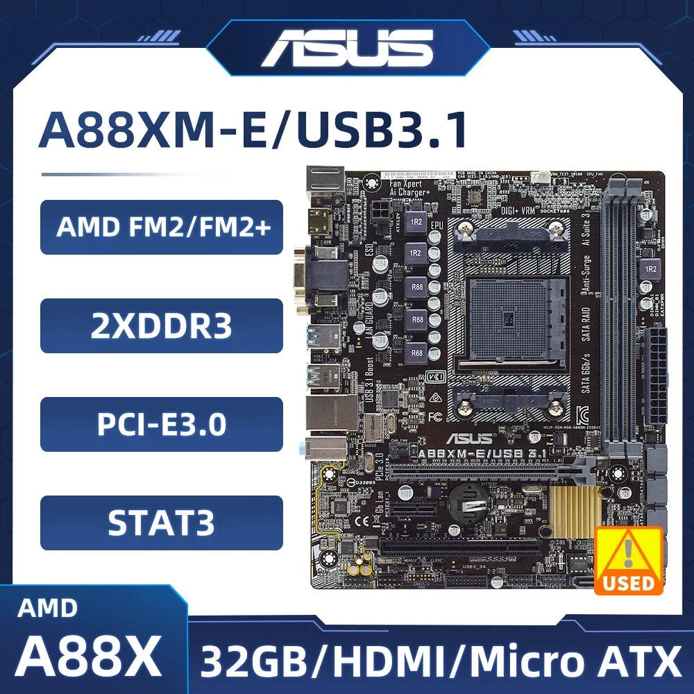 

Материнская плата MD A88X ASUS A88XM-E/USB3.1, разъем FM2/FM2 + DDR3, 32 ГБ, поддержка процессора AMD A10-5700 6320 8550 7600 8650