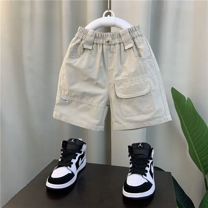 Boys Shorts Summer High Waist Solid Color Half Pants Kids Boy Casual Loose Cargo Shorts 2-10Years Old Short Pants